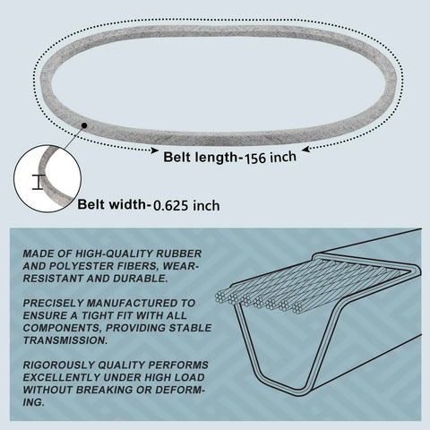 Beefy Five Eighths Inch Mower Deck Belt for Bad Boy 54 Inch ZT Elite Maverick HD CZT 54 Decks Heavy Duty Replacement Compatible With Maverick MZ Magnum 041156000 TCU18603, 156-inch x 5/8-inch rubber belt