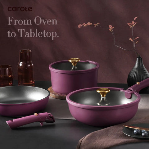 21 Piece Nonstick Pots And Pans Set With Detachable Handle Induction Friendly Cookware For RV And Home Gold And Purple
