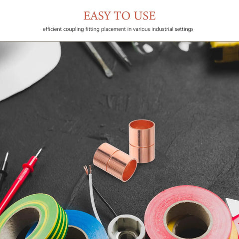 Premium Copper Coupling Fittings 0.59 Inch Straight Pipe Connectors with Grooved Stop Mechanism on a work surface.