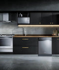 Modern kitchen with brushed gold accents, showcasing Top Shelf 20 Pack Square Cabinet Knobs Brushed Gold Single Hole Drawer Pulls Solid Zinc Alloy Heavy Duty Kitchen Cupboard Furniture Hardware.