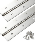 2-Pack Marine Grade Heavy Duty Piano Hinges 36 In By 2 In, True.060 Thick Stainless Steel Strap Hinges with screws close-up.