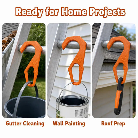 Orange Ladder Hook For Wall Painting And Home Maintenance Hang Paint Cans And Small Tools On A Ladder Rung With A Curved Top Over The Rung And A Lower Opening For Quick DIY Fixes And Clean Worksite Organization, orange plastic hook on ladder
