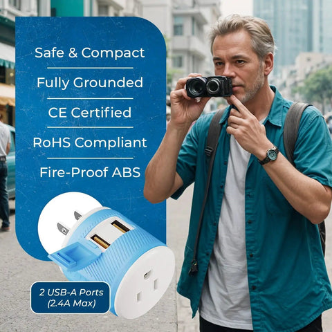 Must Have Travel Type A Plug Adapter For USA Inputs That Works In Japan And Philippines Dual USB Ports Up To Two Point Four Amps