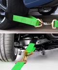 Heavy Duty Car Trailer Tie Down Straps With Snap Hooks And Ratchet Straps For Cars attached to vehicle axle