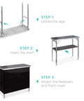 Setup steps for Portable Pop Up Bar Table For Indoor Outdoor Parties And Tailgates With Carrying Case Storage Shelf Removable Skirt