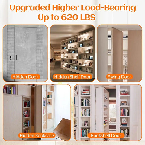 Heavy Duty Door Hinge Kit With 360 Degree Pivot For Bookcase And Secret Murphy Door Built To Last 570 Lbs Load Bearing Thickened Solid Alloy Steel Rust Resistant Invisible Hinge For Concealed Entry hidden bookcase door images