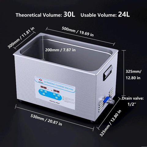30L Ultrasonic Cleaner With 40kHz Heating, Digital Controls, Heavy Duty Tank, dimensions and features for home shop use