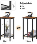 Built Tough Industrial Tall Side Table Featuring Adjustable Mesh Shelves And Rugged Steel Frame showing flat and slant positions with decor.