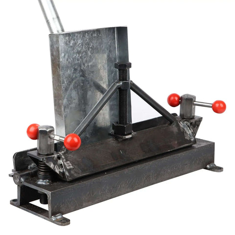 12 Inch Sheet Metal Bender For 20 Gauge Steel And 14 Gauge Aluminum, versatile box and pan brake with red handles on a metal base