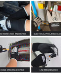 Pro Grade Insulated Electrician Gloves For 400V Work High Voltage Protection Flame Retardant Rubber Palm Non Slip Grip Durable Insulation Safety Gloves For Electrical Troubleshooting And Equipment Handling shown in various use scenarios.