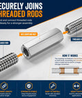 Eight Piece 3/8 Inch Hex Coupling Nuts For Threaded Rods Heavy Duty Carbon Steel Construction 3/8-16 Coarse Threads secure connection