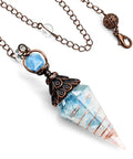 Crystal Copper Pendulum For Divination And Energy Balancing With Real Aquamarine Chip Crystals, Dowsing Tool With Sturdy Chain