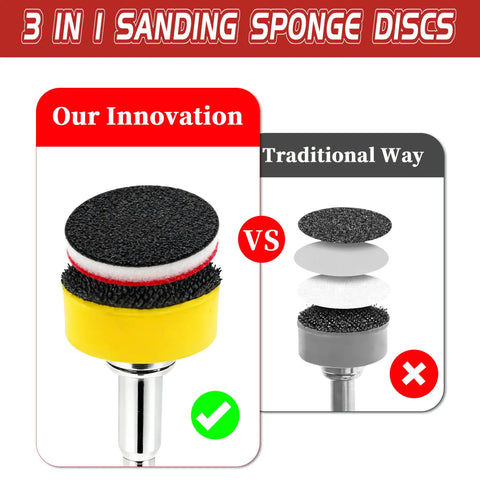 63 Piece 1 Inch Sanding Discs Kit With Hook And Loop showing innovation vs traditional method