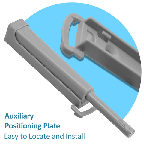 Close-up of Push To Open Door Latch 2 Pack No Hassle Heavy Duty Spring Hidden Cabinet Catch showing auxiliary positioning plate