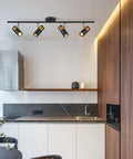 4 Lights Matte Black Track Lighting Fixture For Ceiling, Modern Flush Mount Spotlight Kit For Bedroom Living Room Kitchen Island