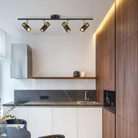 4 Lights Matte Black Track Lighting Fixture For Ceiling, Modern Flush Mount Spotlight Kit For Bedroom Living Room Kitchen Island