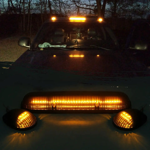 Truck with Three Piece Smoked Amber Cab Roof Marker Lights Kit With 30 LED For 2002 To 2007 Chevy Silverado And GMC Sierra Trucks