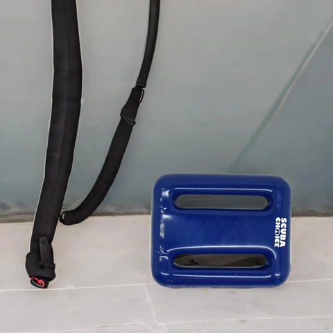Vinyl Coated Diving Weight For Precise Buoyancy Control And Stability, 3.4 lb, durable blue weight next to diving strap