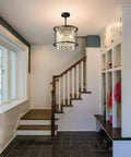 Dope Modern Black Crystal Chandelier For Foyer And Kitchen Island, Round Adjustable Height Pendant Light Fixture For Entryway