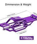 SCX24 Warthog LCG Aluminum Chassis Frame Kit in purple, dimensions and weight shown, for 1 by 24 RC Rock Crawler Rig Upgrades