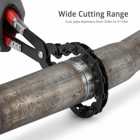 Exhaust Pipe Cutter For Three Quarters To Three And A Quarter Inch Tubing, One-Handed Chain Tailpipe Cutter For On-Vehicle Repairs, Heavy-Duty Cutting Tool For Mufflers, PVC And Copper Pipes In Tight Or Cramped Spaces on steel pipe
