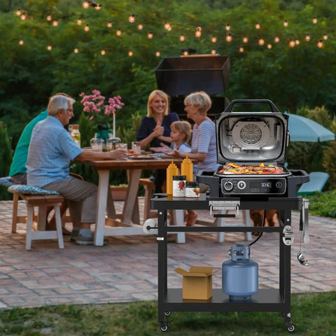 Grill Stand For Ninja Woodfire Outdoor Grills Portable Foldable Cart Table With Four Wheels And Cover Compatible With OG700 OG800 OG900 OO101 XSKUNSTAND And More Ideal For Smoker Pizza Oven Accessories displayed at outdoor gathering
