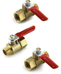 Three Pack Heavy Duty Brass Ball Valve Set, 1/4 Inch NPT Male to 1/4 Inch Female Threads, 180 Degree Handle Shut Off Valve for Air