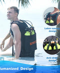 Man using Twin 1.9L Scuba Tank Kit, 3.8L Portable Back-Mounted Dive Cylinder with S700MAX Regulator for shallow water dive