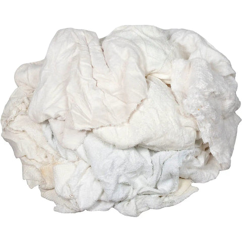 10 Lb Box Pro Grade Recycled Cotton Terry Cut Rags White For General Cleaning Polishing Dusting And Wiping Jobs Ideal For Auto Shop Home Garage And Business Use Reusable Washable Rags Cut To Various Shapes And Sizes visible as a pile