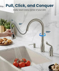 Three Hole Pull Down Kitchen Faucet With Sprayer In Brushed Nickel Stainless Steel Finish Two Hole Pull Out Kitchen Sink Faucet APS218BN