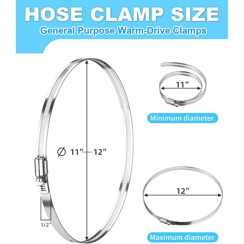 Rock Solid Six Pack Of 12 Inch Stainless Steel Hose Clamps That Are Heavy Duty And Perfect For Fixing Large Dryer Vents Or Intercoolers While Handling Automotive Plumbing Repairs With Total Ease. 11-12 in stainless steel hose clamp size chart