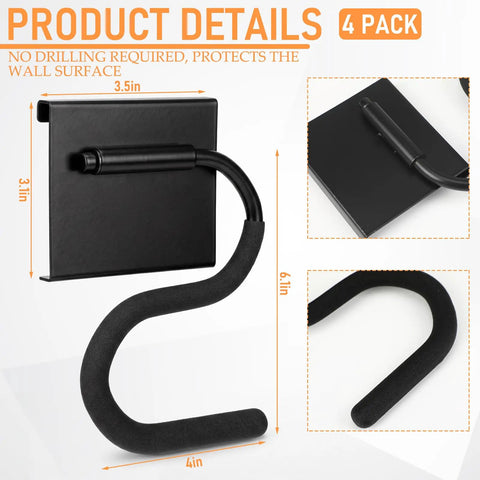 4 Pack S Hooks For Wall Storage System Heavy Duty Curved Pivot Garage Hooks With Non Slip Coating, black steel, close-up