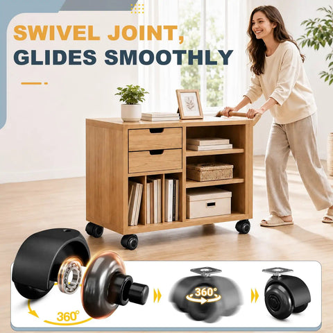 Hard Core 2 Inch Swivel Caster Wheels Set Of 4 Built For Heavy Lifting With Smoother Than Glass Rolling Performance featuring a woman using a rolling cart.