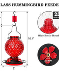 25 Oz Glass Hummingbird Feeder With Ant Moat And Bee Proof Feeding Ports, red glass design, 360 Degree Perch, Leak Proof