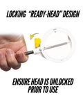 Hand holding Compact Stainless Steel Golf Ball Retriever with spring-release head, 10-foot length and 14-foot reach.