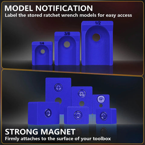 Blue Ratchet Organizer Set For One Quarter Inch, Three Eighths Inch, And One Half Inch Ratchets with magnetic mounts