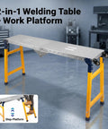 Hella Sturdy Foldable Welding Table With 1100 Lbs Portable Workbench Setup, compact steel table in workshop setting.