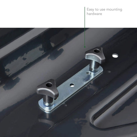 Vista XL Rear-Opening Cargo Box Black 18 Cu Ft UV-Resistant ABS roof rack easy tool-free mounting hardware close-up