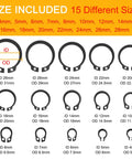 320Pcs External Snap Rings Kit 4mm To 28mm Alloy Steel C Clips 15 Sizes Heavy Duty Retaining Ring Assortment For Mechanical Automotive DIY Projects Black Finish