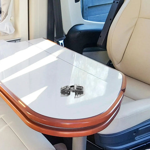 Heavy Duty RV Cabinet Door Hinge With Hydraulic Soft Close displayed on camper table