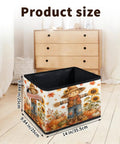 Autumn Theme Fabric Storage Basket For Standard Shelving And Closets Hella Durable Canvas Organizer Bin With Strong Handles, size 14x9.84 inches.
