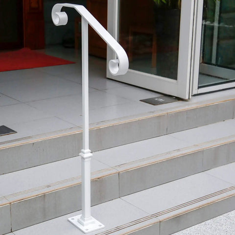 Indoor Wooden Stair Hand Rail With Wall Mount And Metal Brackets, Modern Staircase Hand Rails For Stairs, Hallways And Entryways, Safe Support For Elderly, White Finish on entrance steps