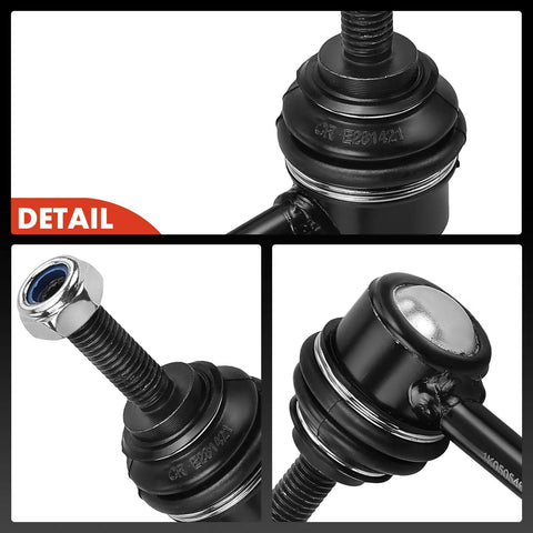 Close-up of black 2 Pack Rear Sway Bar Links Stabilizer Kit For Volkswagen Jetta Golf Passat Tiguan Eos CC Beetle And Audi A3 Quattro Q3 TT Quattro Boosts Handling And Reduces Body Roll For A Smoother Sportier Ride, focusing on mechanical components and connectors.