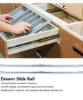 Premium Grade Heavy Duty Side Mounted Ball Bearing Drawer Slides Full Extension Steel Cabinet Hardware installed in a drawer.