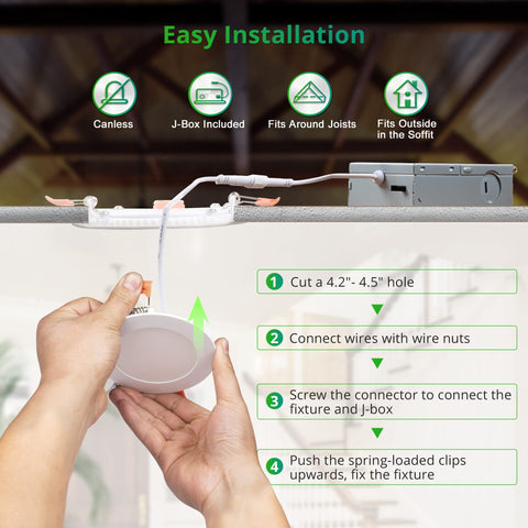 Installation guide for 24 Pack 4-Inch Recessed LED Can Lights With 6 CCTs Selectable From 2500K To 5000K, 750LM Brightness, Dimmable