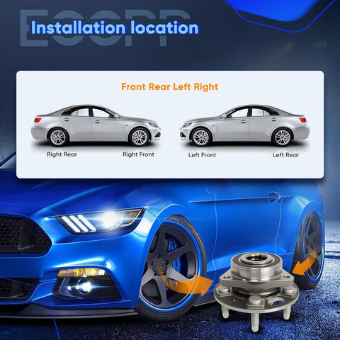 Installation diagram with cars for Two Pack Front And Rear Wheel Hub Bearing Assembly Kit 5 Lug With ABS For Cadillac XTS CTS Buick Regal Allure Lacrosse Malibu Impala And Equinox 2010 2016