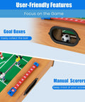 Goal boxes and manual scorers on the 2 In 1 Swivel Mini Game Table Top Wood Foosball And Slide Hockey Combo.