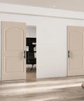 Ready To Paint White Primer Raised Two Panel Sliding Barn Door With Hella Smooth Soft Close Hardware Top Pick For Dropping Into Any Rustic Loft Or Urban Studio Upgrade. Two-panel doors in a light finish.
