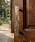 Solid Brass Door Handle With Hand Hammered Finish Rectangular Cabinet Pull Golden Antique Hardware For Doors And Cabinets Durable Solid Metal Construction In 40 Inch Length