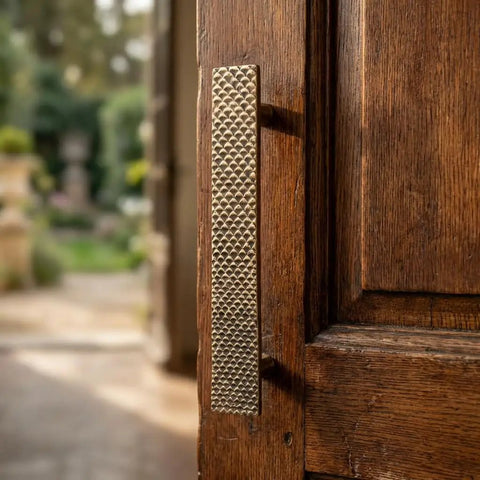 Solid Brass Door Handle With Hand Hammered Finish Rectangular Cabinet Pull Golden Antique Hardware For Doors And Cabinets Durable Solid Metal Construction In 40 Inch Length